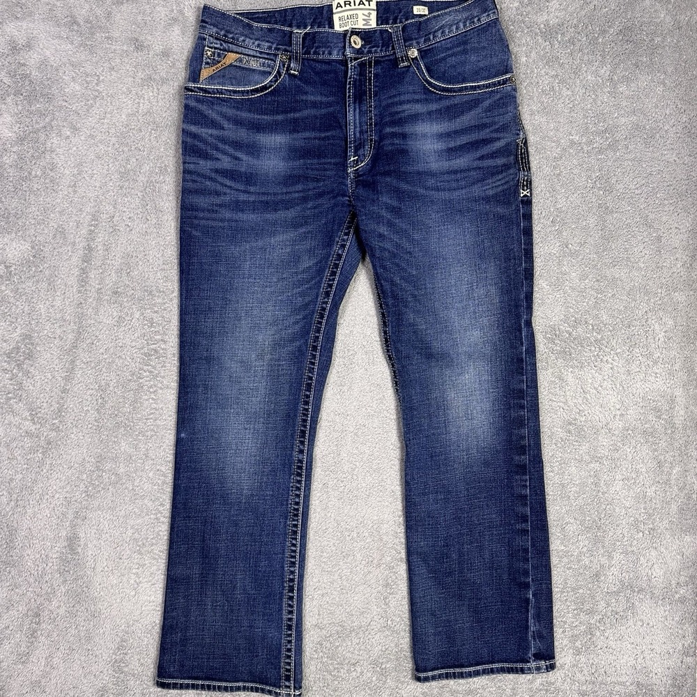 Ariat M4 Bootcut Jeans Mens 35x32 Blue Medium Wash Adkins Turnout Relaxed Denim